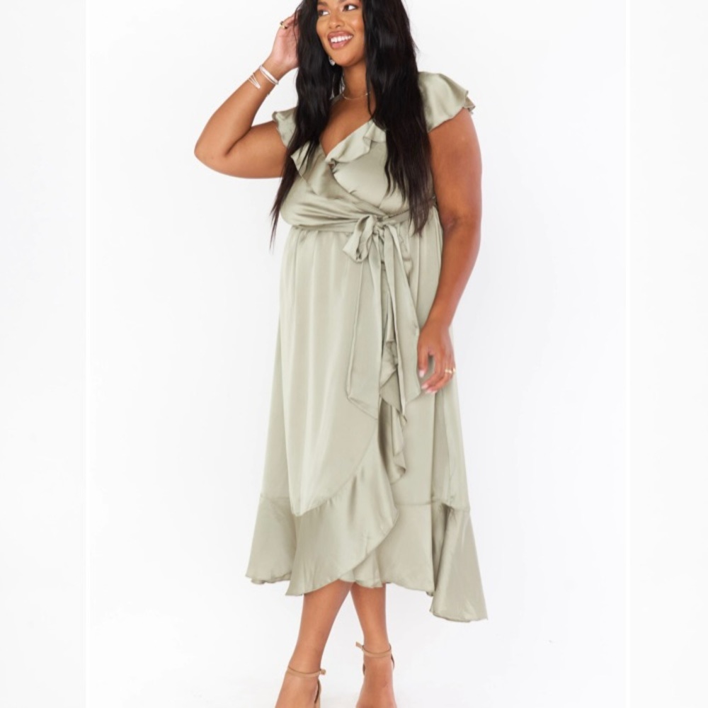 NWOT SHOW ME YOUR MU MU FORMAL SAMANTHA RUFFLE WRAP MOSS GREEN DRESS SIZE XXL